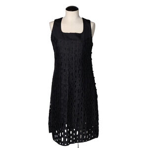 Escada Elements Sheath Dress Womens 6/36 Black Geometric Lace Cotton Square Neck